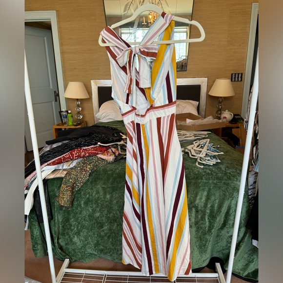 TRF Collection Striped Tropical Midi Halter Dress with Bow - Picture 2 of 3